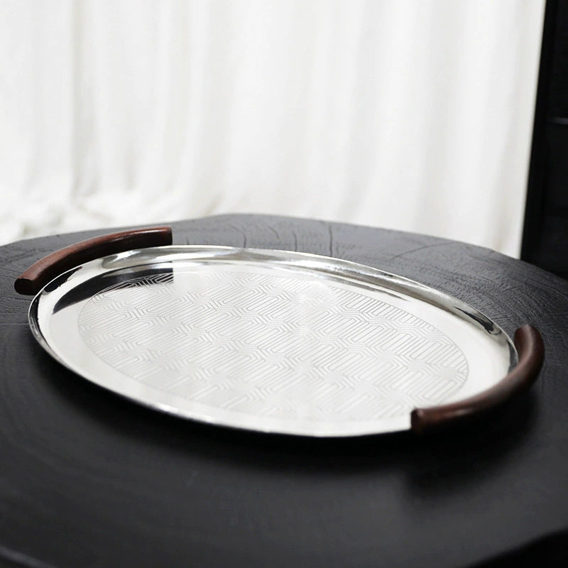 Engraved Decorative Serving Tray with Wooden Handles