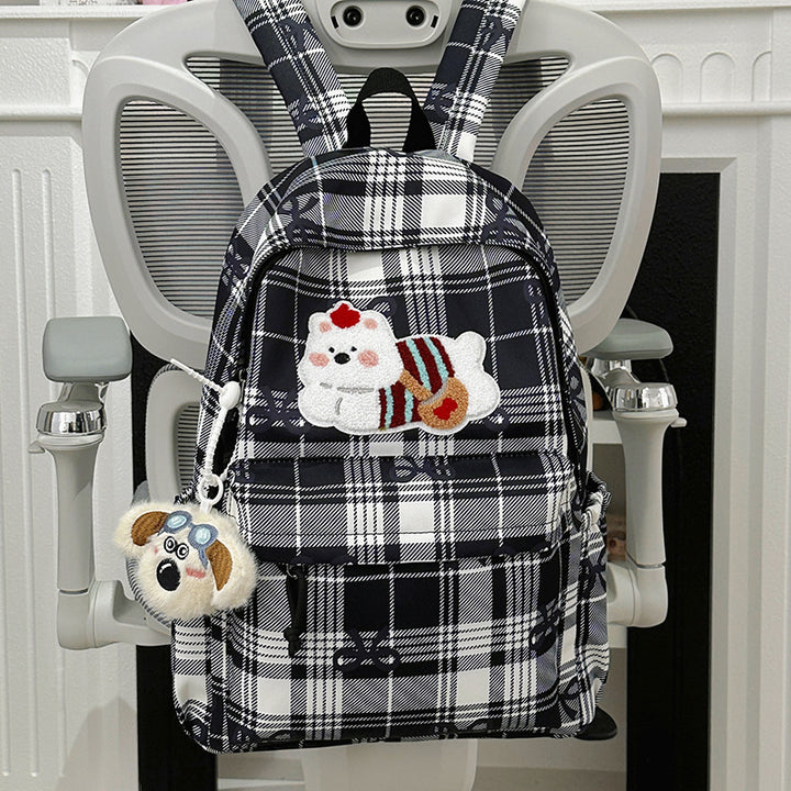 Cute Cartoon-Themed Plaid Backpack