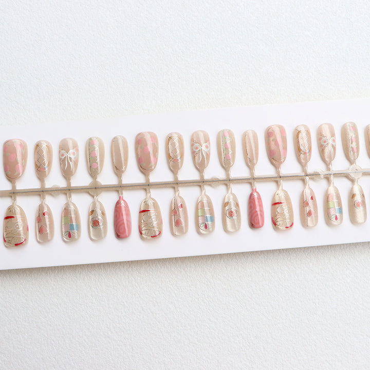 Decorative Press-On Nail Art Set with Artistic Designs Bowlift