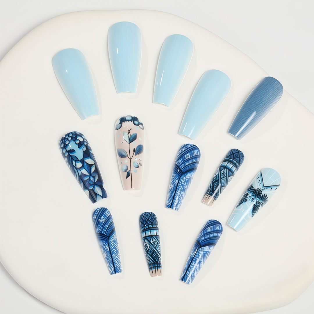Nail art with floral and geometric design Bowlift
