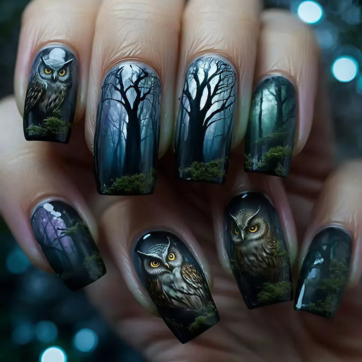 Artistic Forest-Themed Nail Art Bowlift