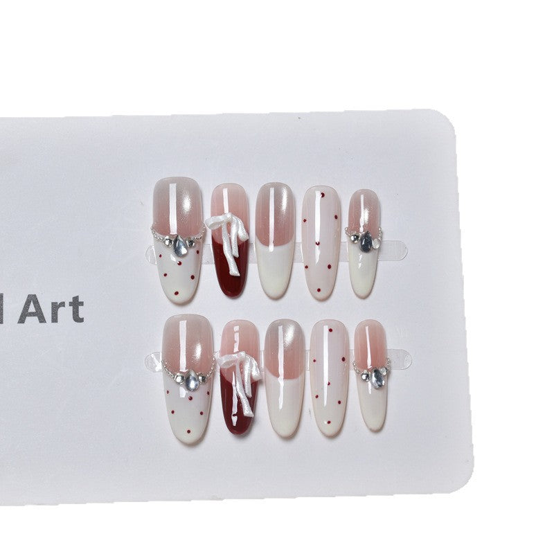 Decorative Press-On Nails with Bow and Gem Accents Bowlift