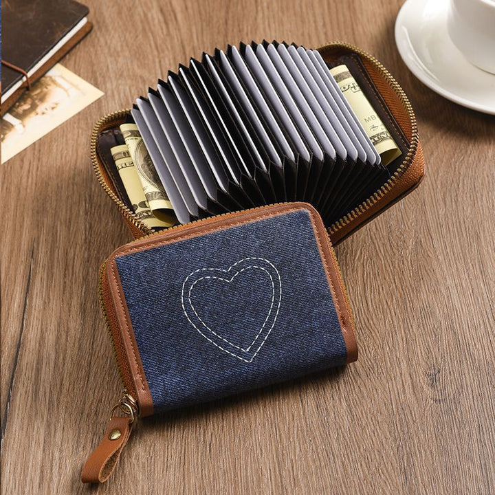 Zip-Around Denim Heart Coin Wallet Bowlift