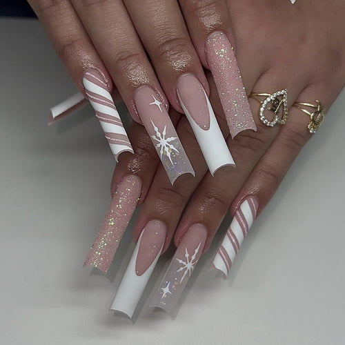 Creative Nail Art Set with Festive Candy Cane Design and Glittering Accents Bowlift