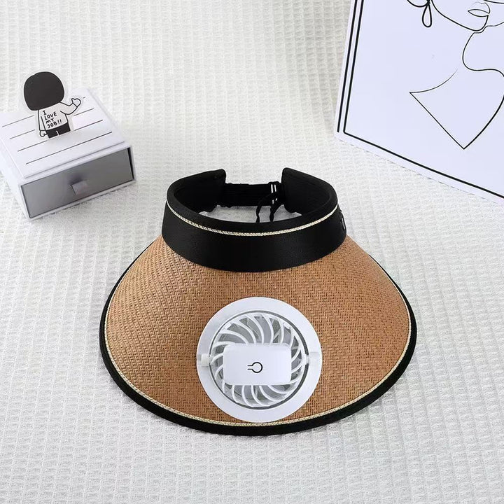 Breathable sun visor with detachable front fan and adjustable neck strap Bowlift