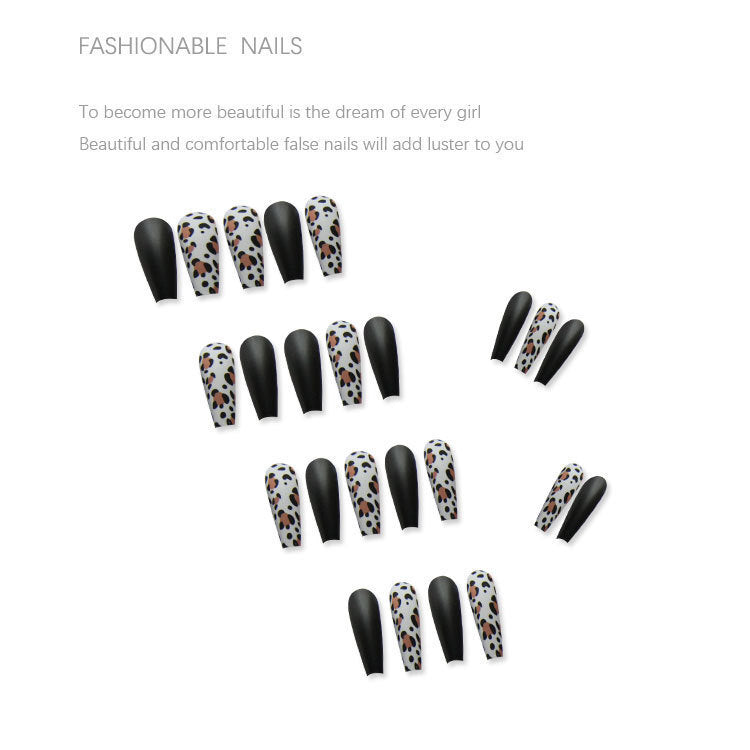 Artificial nail set with trendy leopard pattern and elegant matte finish Bowlift