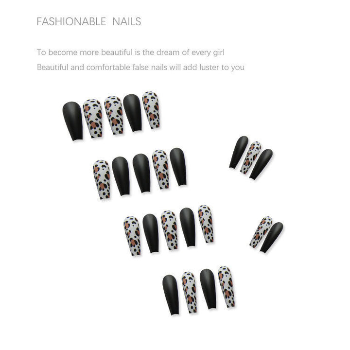 Artificial nail set with trendy leopard pattern and elegant matte finish Bowlift