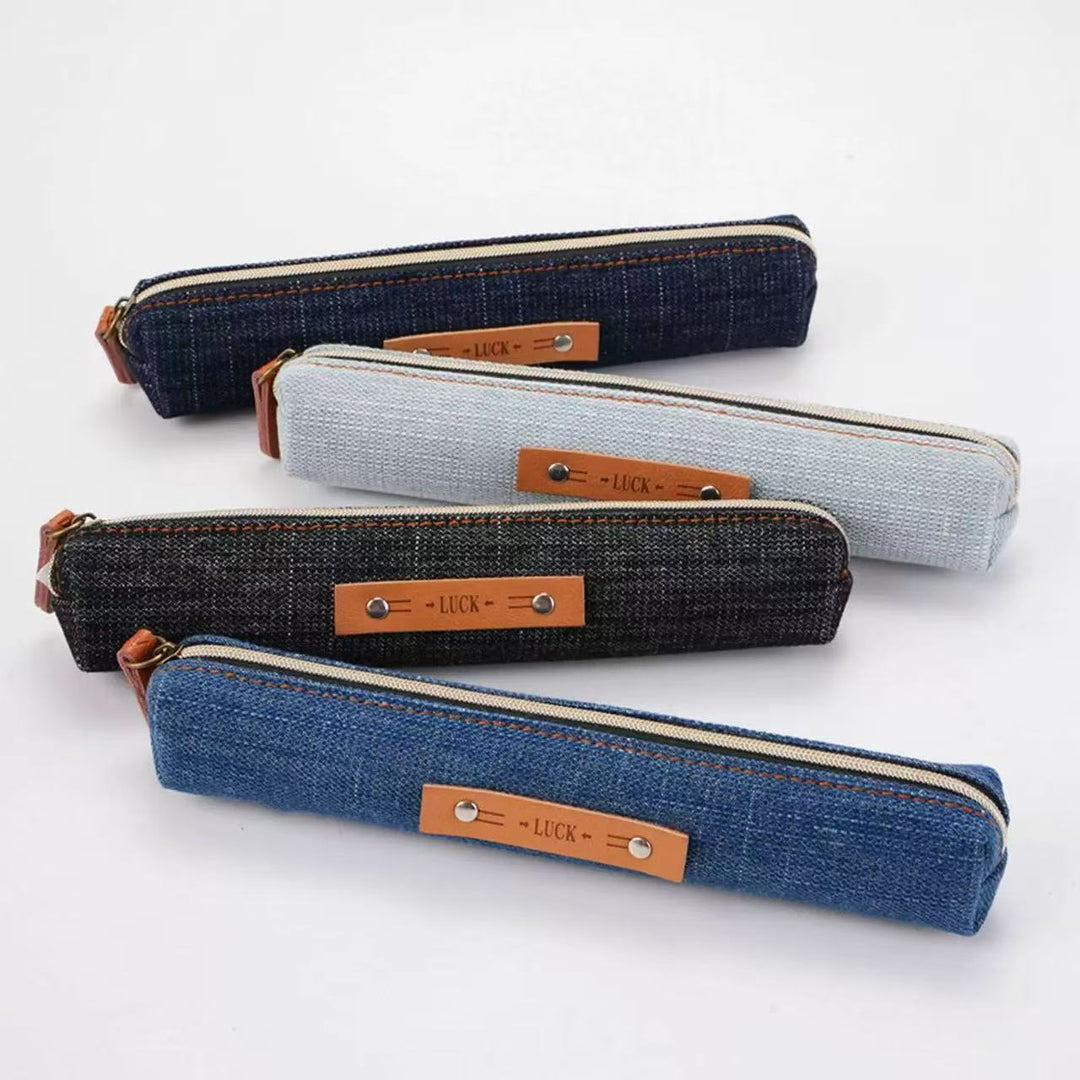 Slim Canvas Zipper Pencil Case with Leather Tag Bowlift
