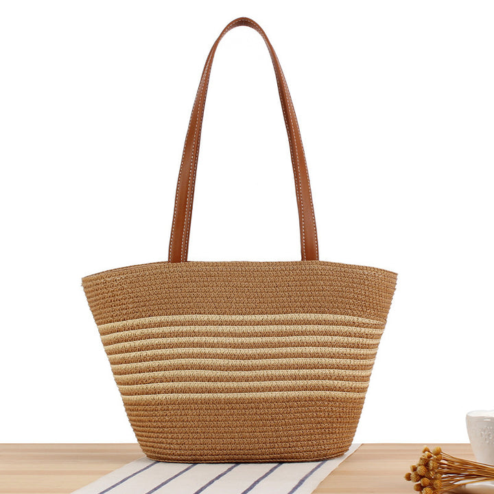 Beach bag with braided pattern and elegant leather handles Bowlift