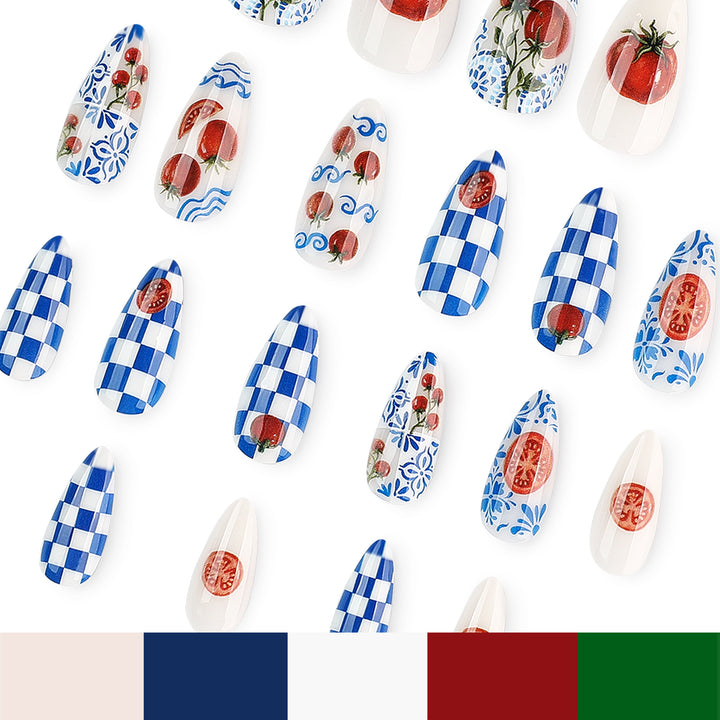 Artistic Stiletto Nails with Cheerful Tomato Design Bowlift