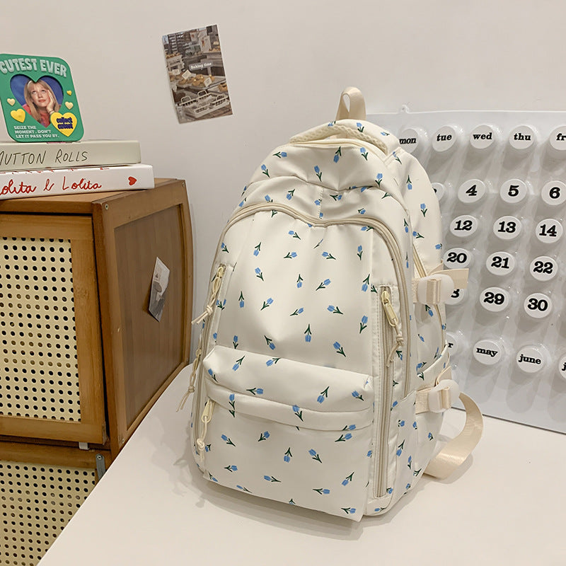 Floral Embellished Multi-Pocket School Backpack