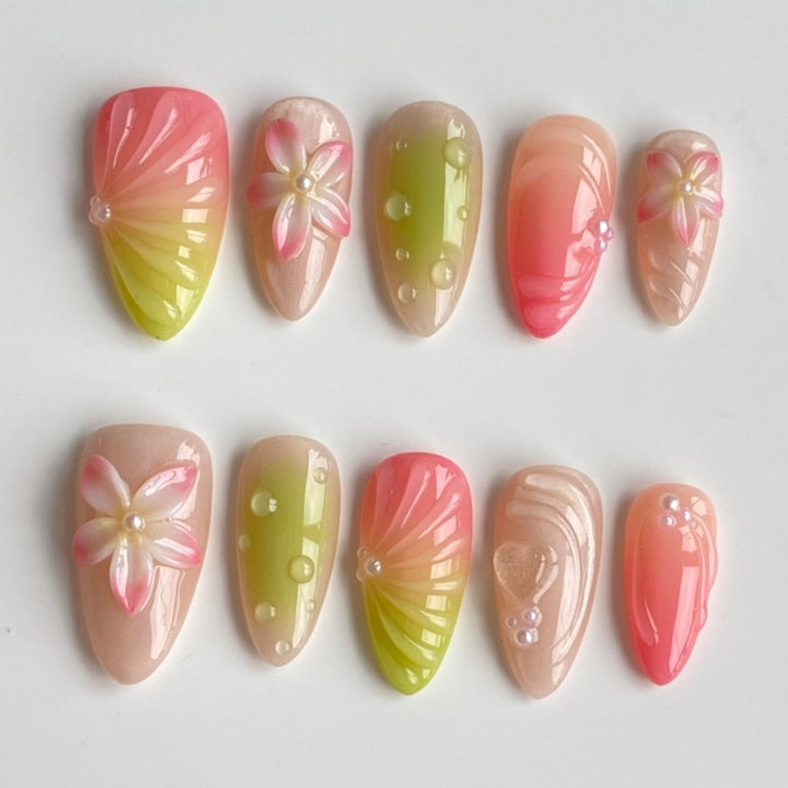 Nature-Themed Artistic Press-On Nail Set Bowlift