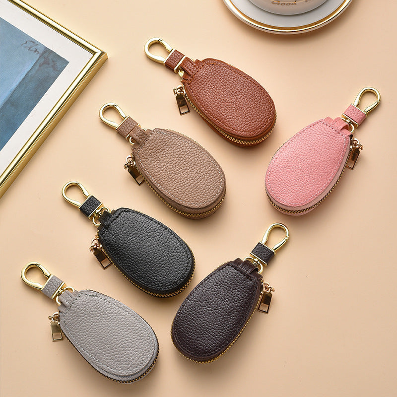 Compact Textured Leather Keychain Pouch Bowlift