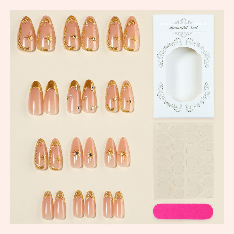 Decorative Press-On Nail Art Set with Gold Accents Bowlift