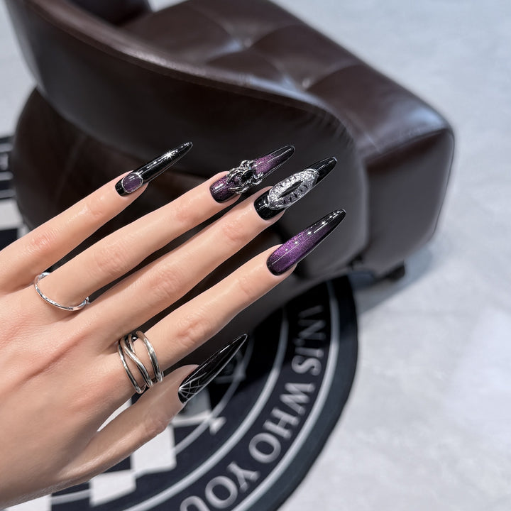 Glamorous Stiletto Press-On Nail Art Set with Celestial Design Bowlift