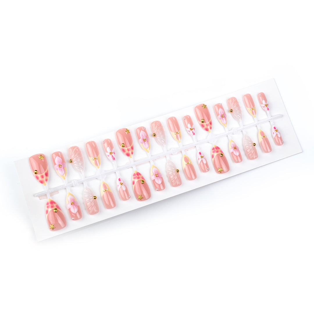 Artificial nail set with elegant rose and gold embellishments Bowlift