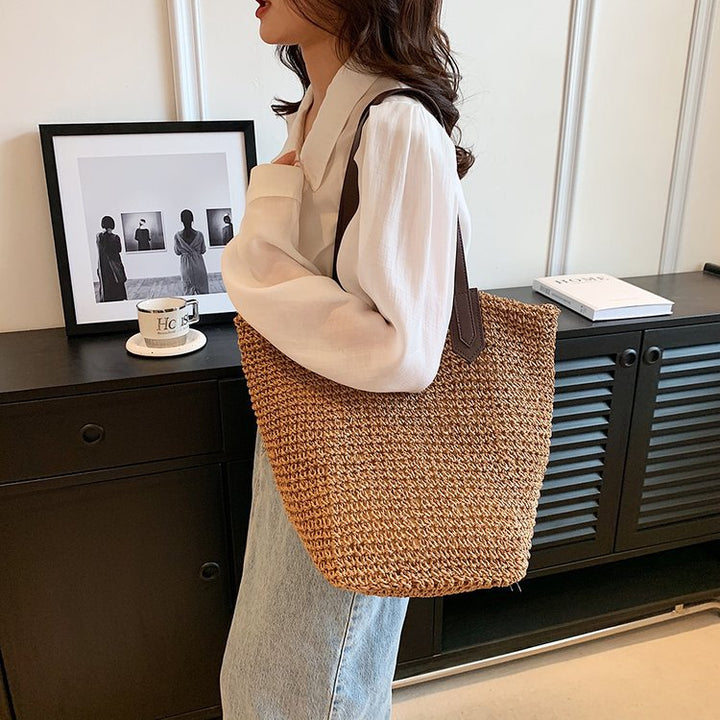 Braided shopping bag with leather handles Bowlift