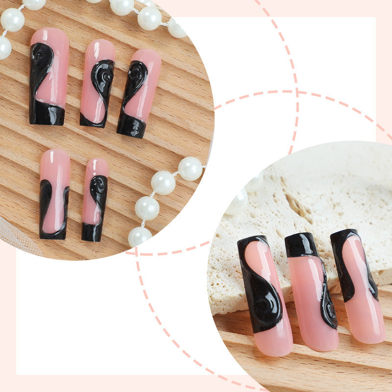 Artistic Gel Press-On Nail Set with Dripping Design Bowlift