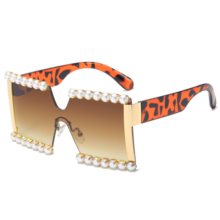 Ladies extravagant rectangular sunglasses with pearl decoration and UV protection Bowlift