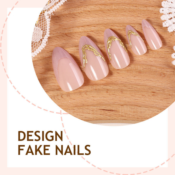 Artificial nail set with elegant gold accent and flower-shaped design Bowlift