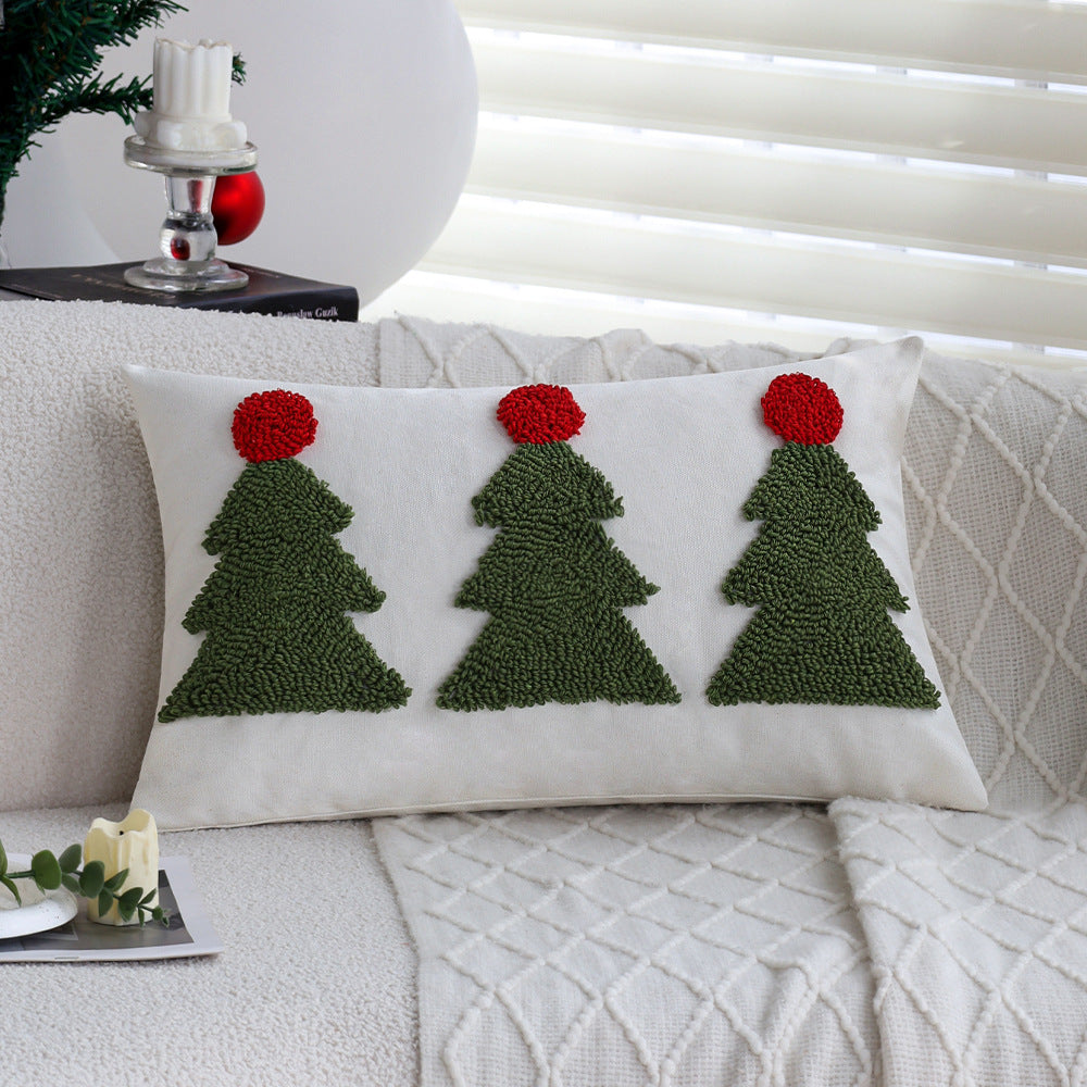 Rectangular decorative cushion cover with tufted Christmas tree application Bowlift