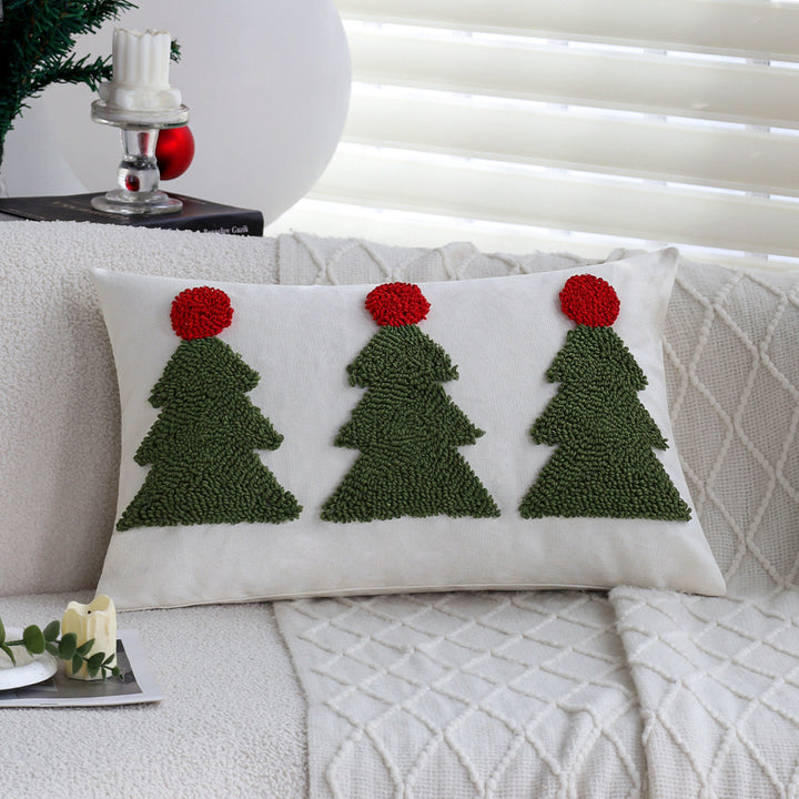 Rectangular decorative cushion cover with tufted Christmas tree application Bowlift