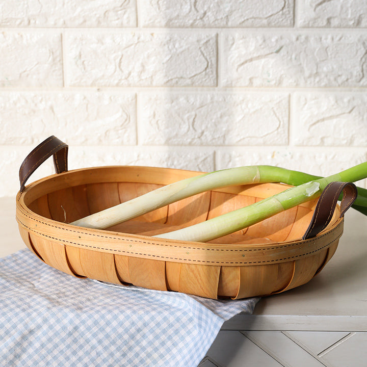 Unisex Handcrafted Basket with Leather Handles Bowlift
