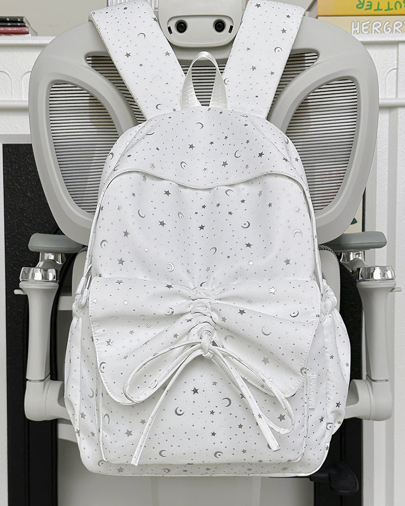 Starry Print Bow-Detail Backpack Bowlift