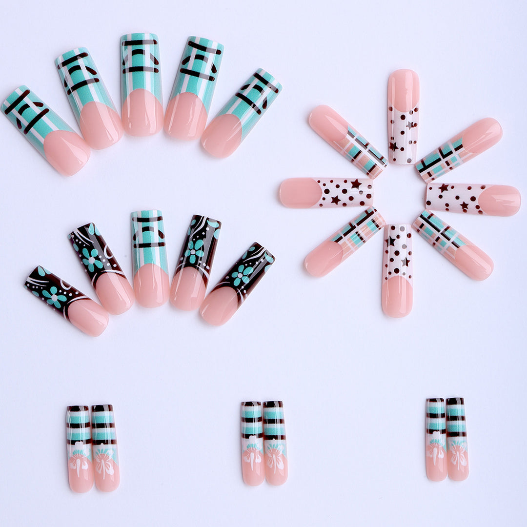 Artificial nails with creative geometric and floral design Bowlift