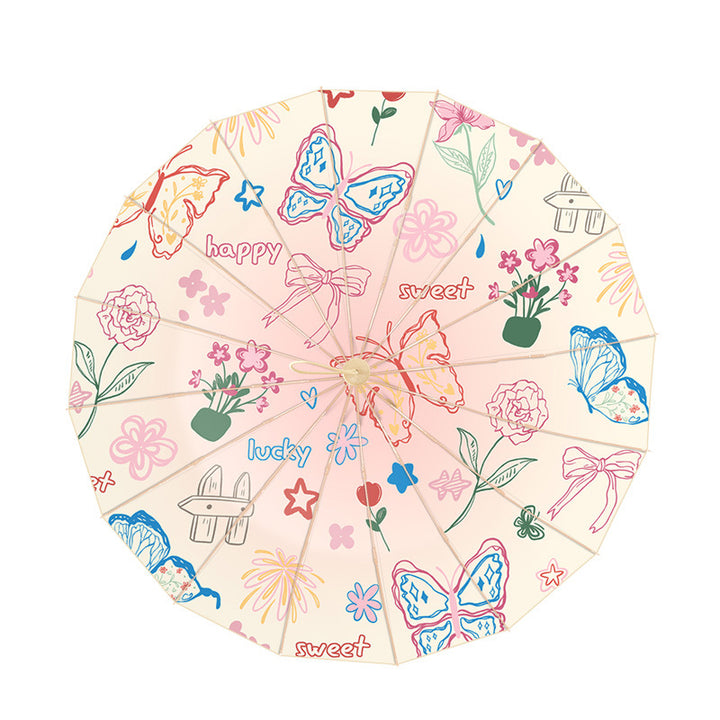 Ladies elegant folding umbrella with floral accents and ergonomic handle Bowlift