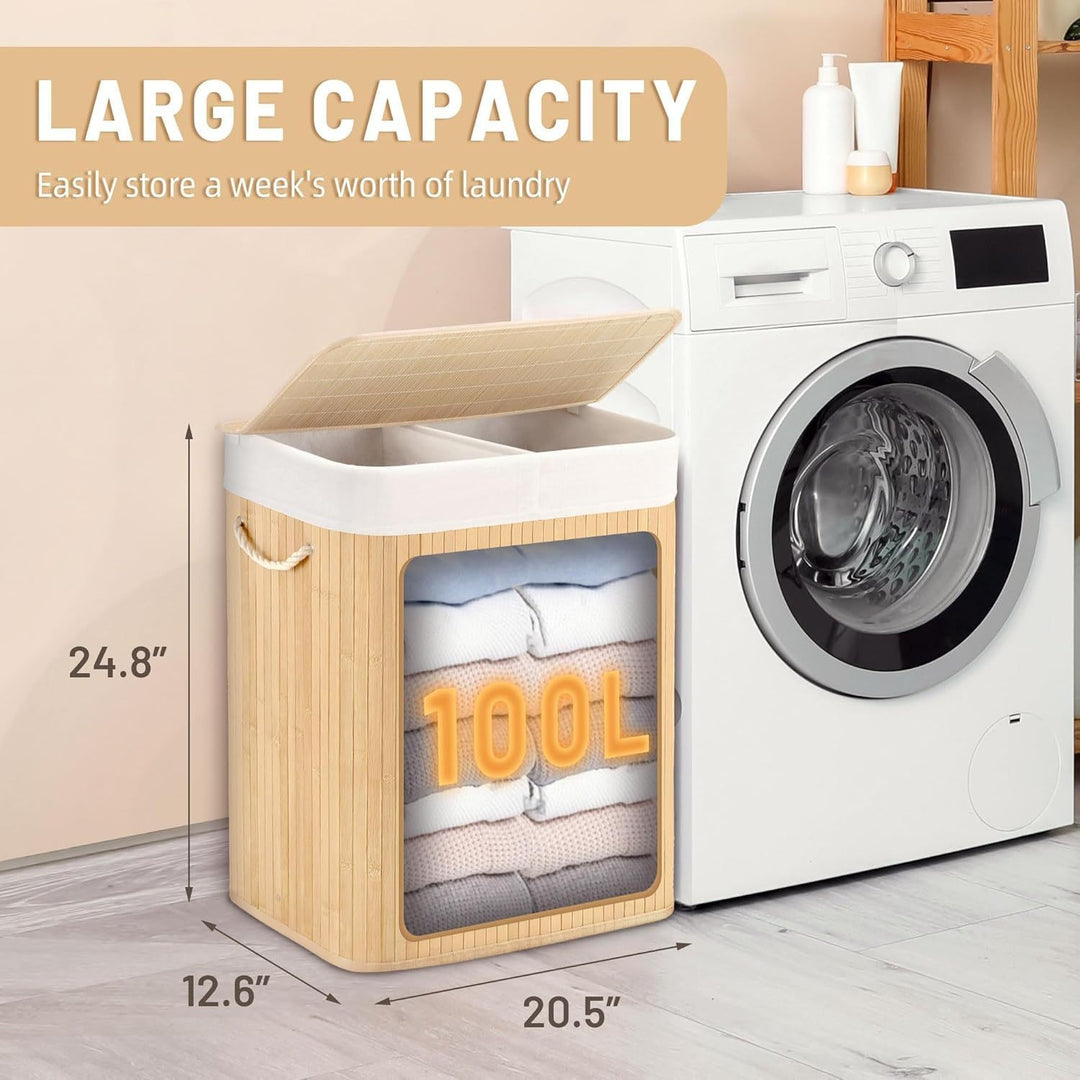 Large laundry basket with two compartments and removable lid Bowlift