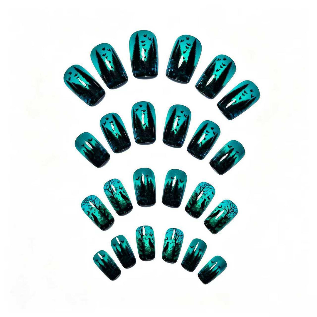 Art nails with creative forest scene design Bowlift