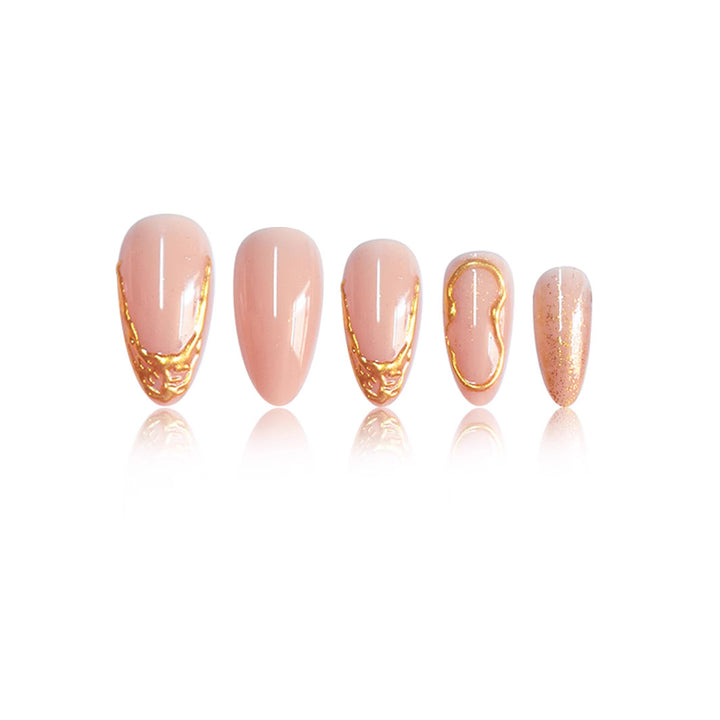 Elegant Gold-Decorated Press-On Nail Set Bowlift