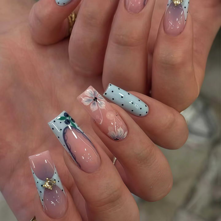 Artistic Long Length Press-On Nail Art Bowlift