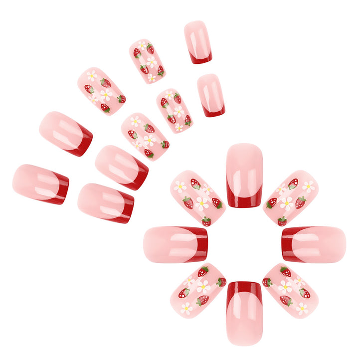 Artistic Strawberry Floral Press-On Nails Bowlift