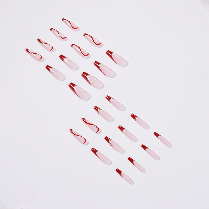 Glamorous artificial nails with elegant wave pattern and glitter accents Bowlift