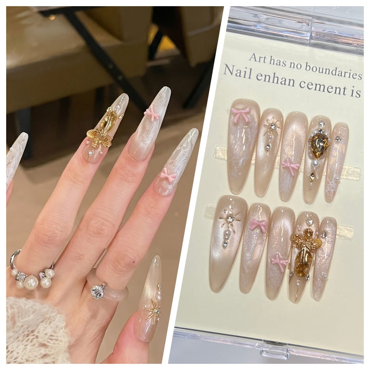 Artistic Stiletto Press-On Nail Set with Charming Patterns Bowlift