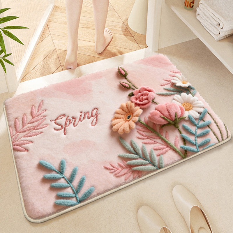 Floral Embroidered Bath Mat