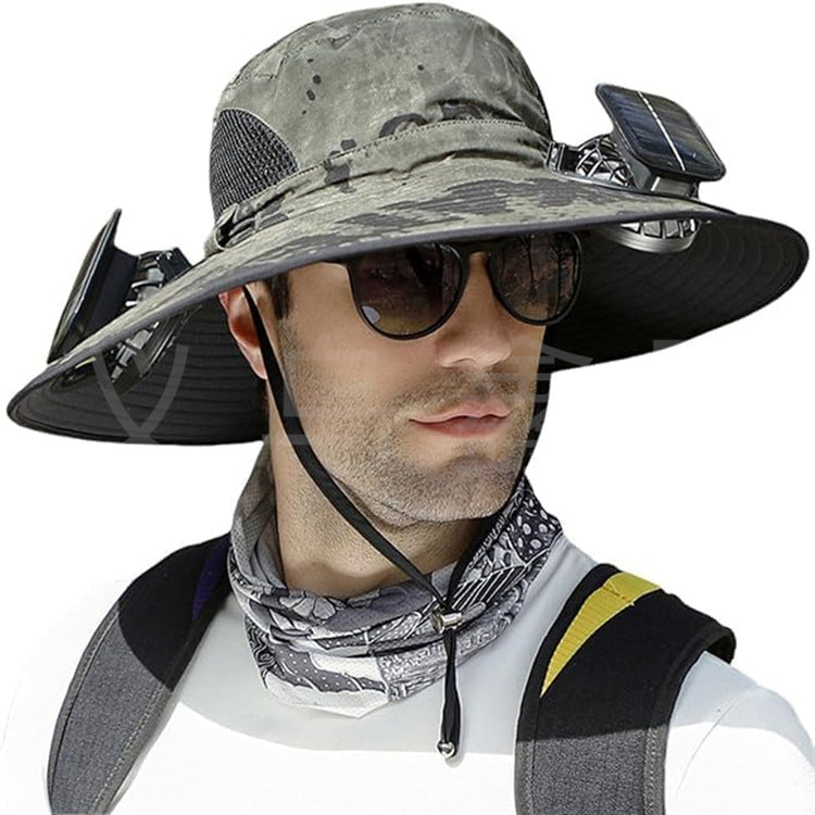 sun hat with solar-powered fan and wide brim Bowlift
