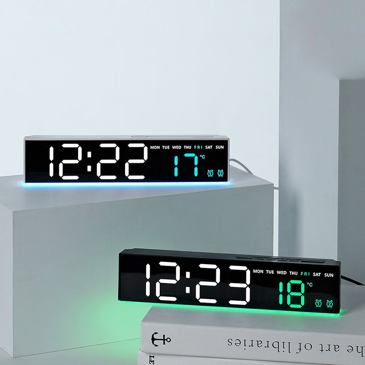 Digital wall clock with large LED digits and temperature display Bowlift