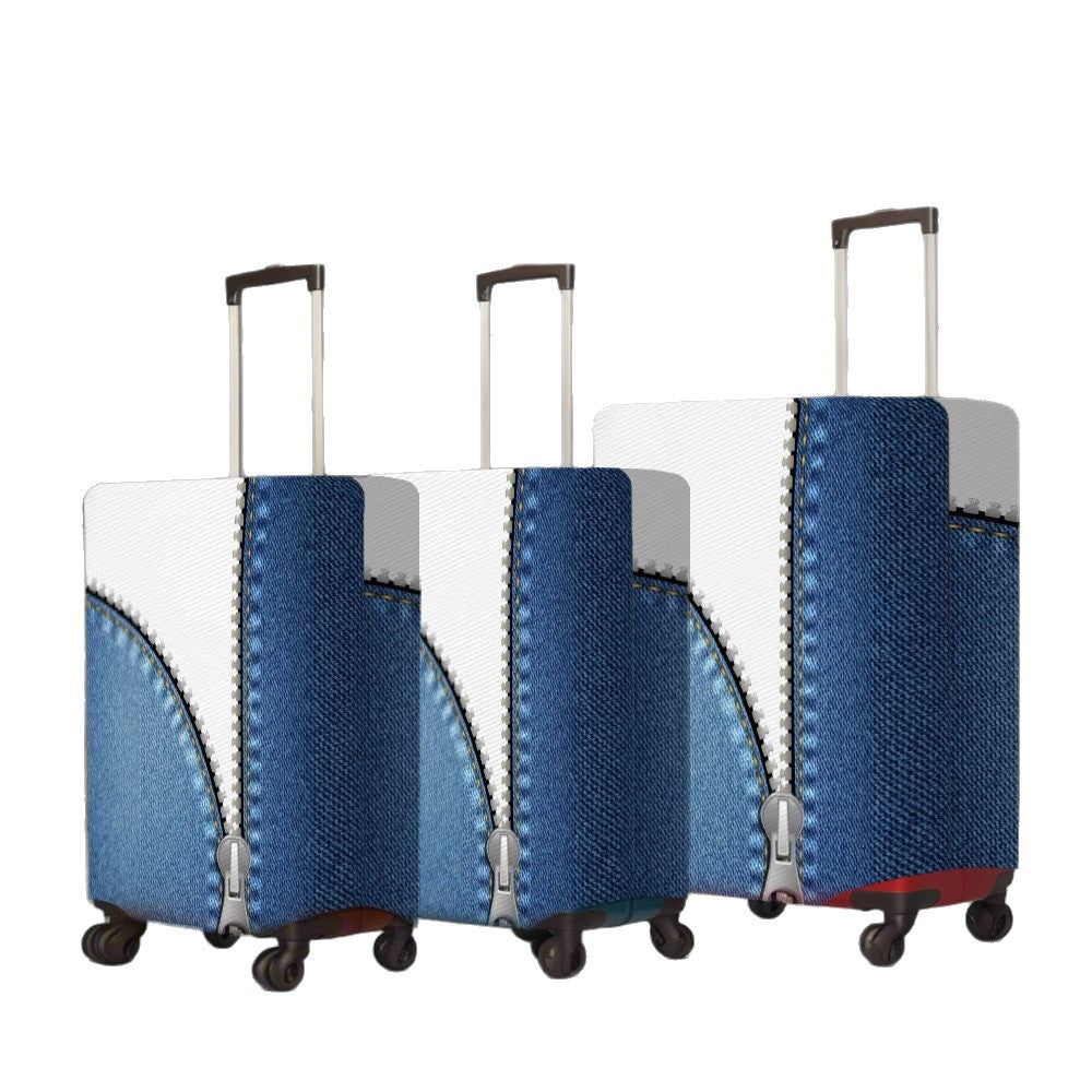 Unisex non-elastic luggage cover in zipper look with jeans structure and robust stretch fit for trolley Bowlift