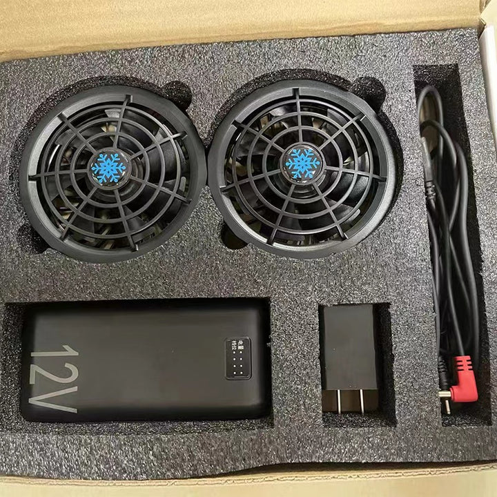 Unisex portable double USB cooling station with integrated power bank and USB charging adapter Bowlift