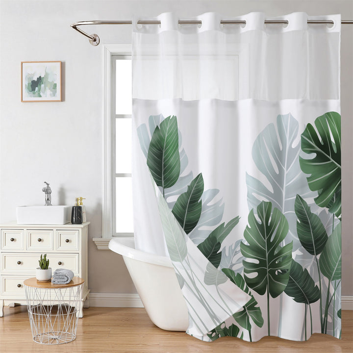 Tropical Leaf Print Shower Curtain Bowlift