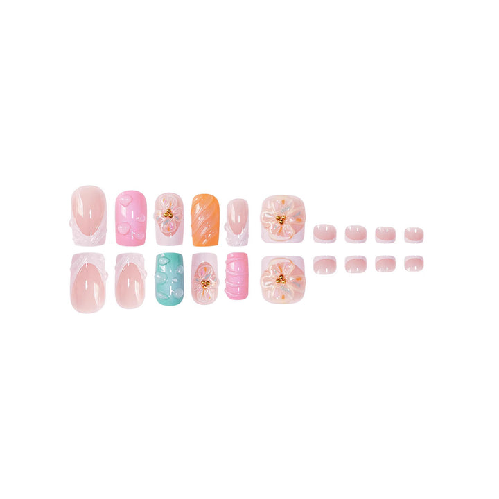 3D Floral Decorative Press-On Nails Set Bowlift