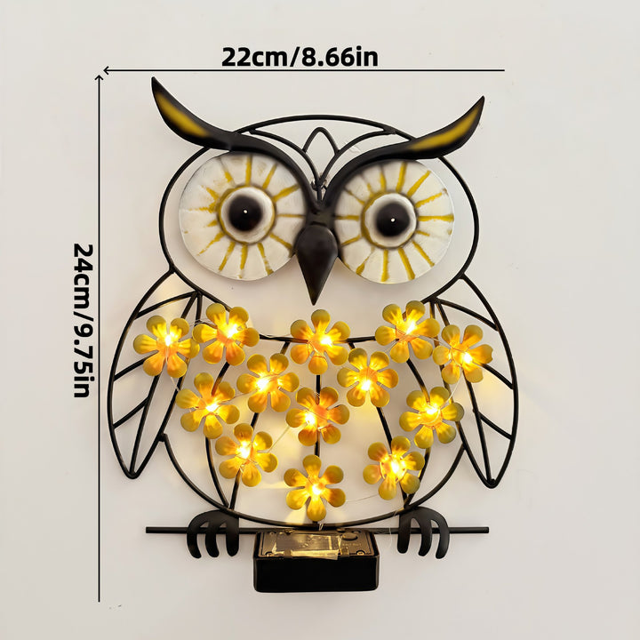 Metal Owl Wall Art With Solar Powered LED Floral Lights And Iron Frame Bowlift
