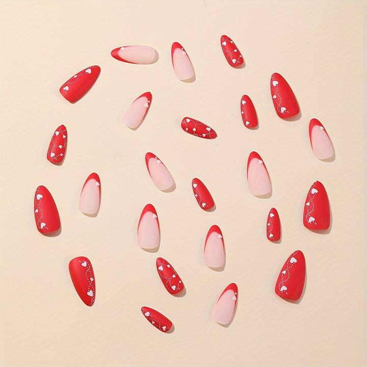 Elegant Heart-Embellished Press-On Nail Art Bowlift