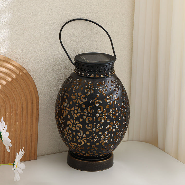 Moroccan-Style Cutwork Metal Candle Lantern with Hanging Handle Bowlift