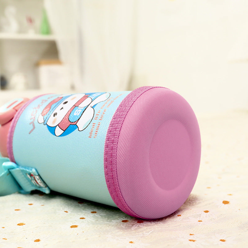Ladies insulated bottle with integrated drinking mechanism and practical carrying strap Bowlift