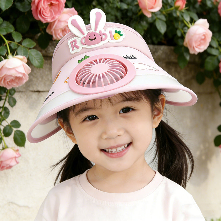 Sun protection with integrated battery fan, adjustable chin strap and cute bunny design Bowlift