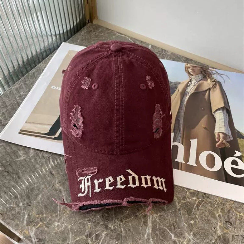 Women's Distressed Freedom Embroidered Baseball Cap Bowlift